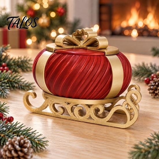 Seasonal Storage Box 3D Printed Christmas Sleigh Box, Holiday Decorative Container Festive Table Centerpiece with Lid, Desk Organizer for Jewelry