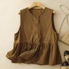 Women S Cotton Ruffled Round Neck Loose Fit Vest Top