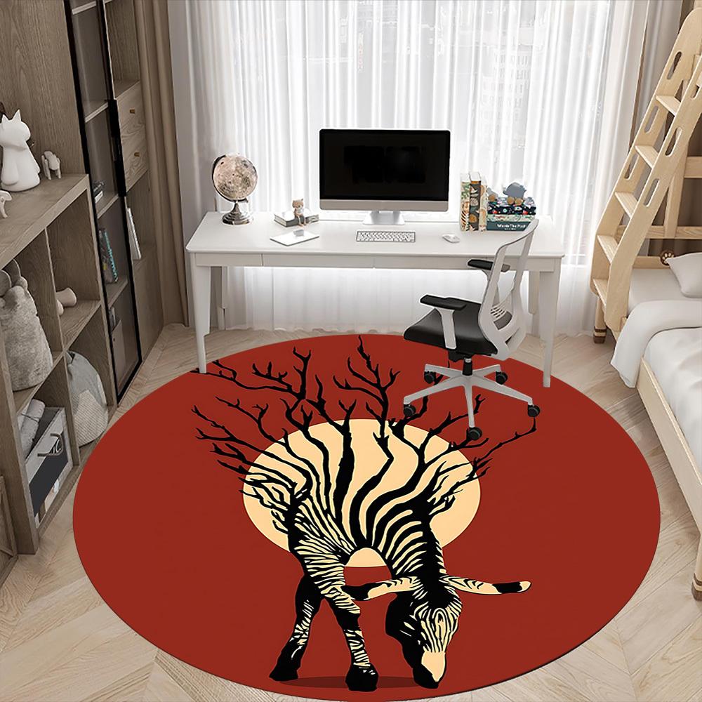 1pc Zebra Tree Office Round Area Rug, Indoor Mat Suitable ForOffice, Under Office Chairs Bedroom Living Room Home Decor, Room Deco  D041