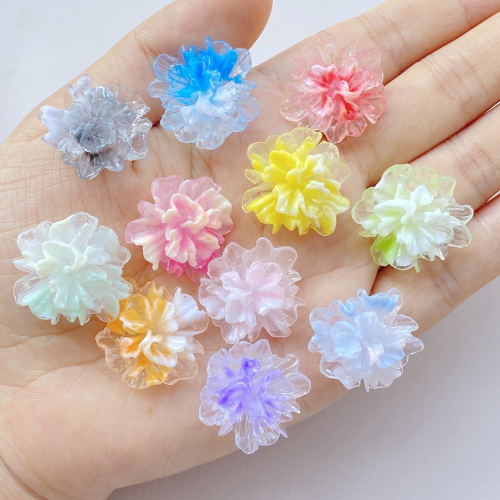 22mm Resin Colorful Gradual Candy Color Lotus Flat Back Flower Rhinestones Figurines Scrapbook Ornaments DIY Bow Clothing Crafts