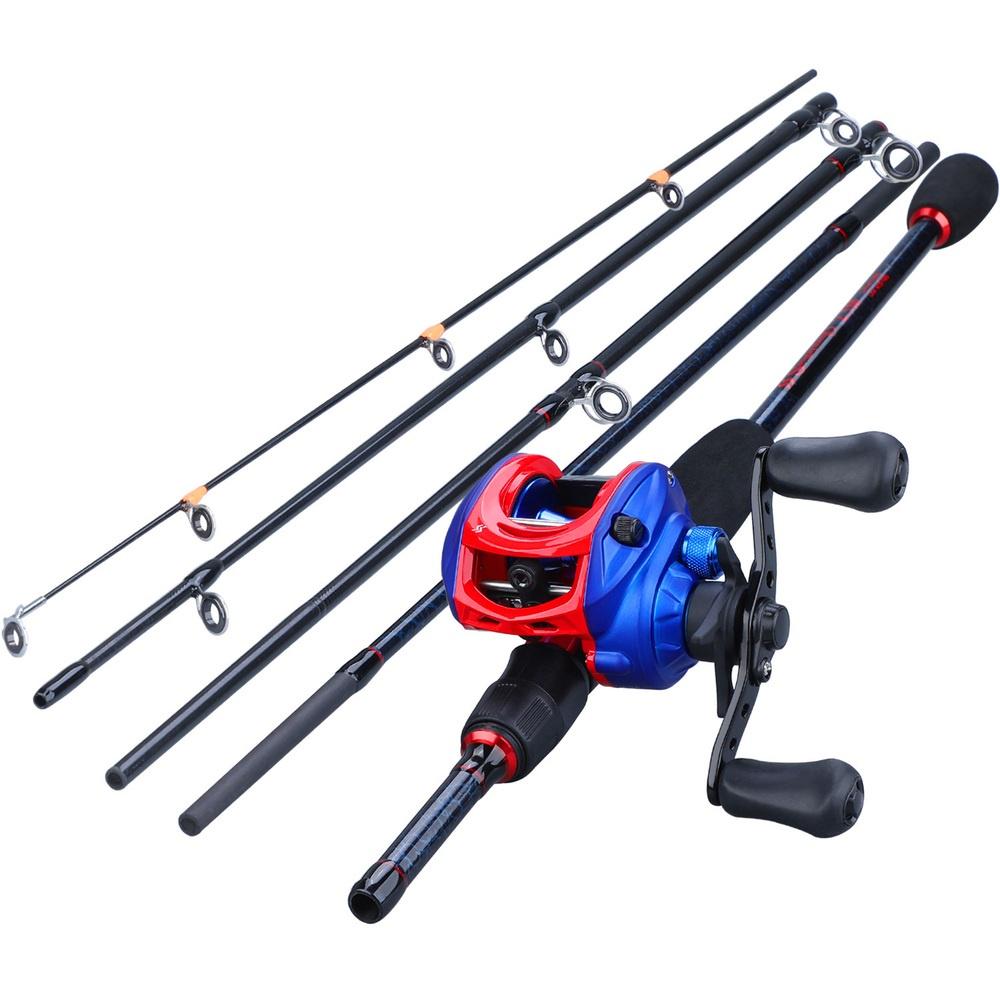 Portable Travel Fishing Rod Reel Combos 5 Sections Fishing Pole 13+1BB  Baitcastiing Fishing Reel