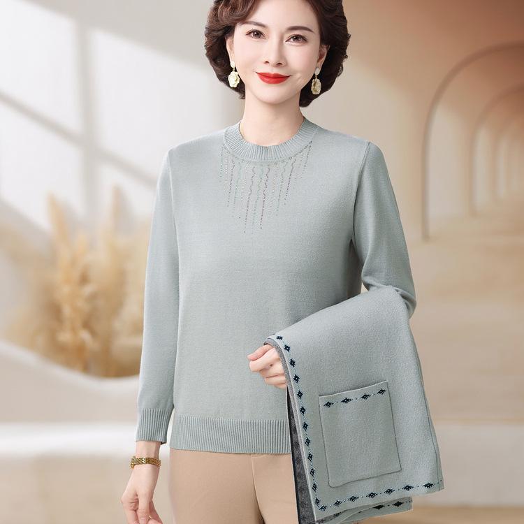 Autumn and Winter Sweater Fashion Cardigan Foreign Style Jacket New Chinese Mother Autumn Knitting Two-piece Set