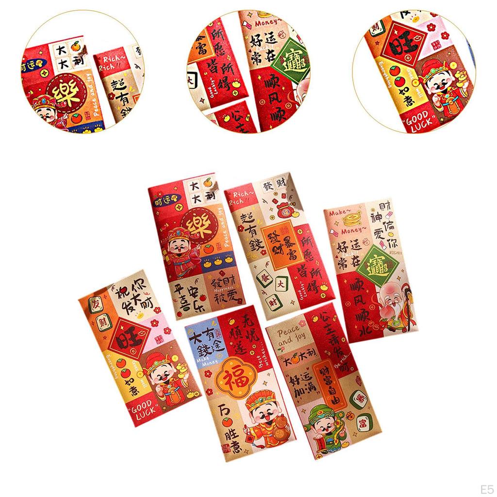 6 Pieces Chinese Lunar Year Red Envelopes Pockets Snake Hong Bao Gifts Spring Festival