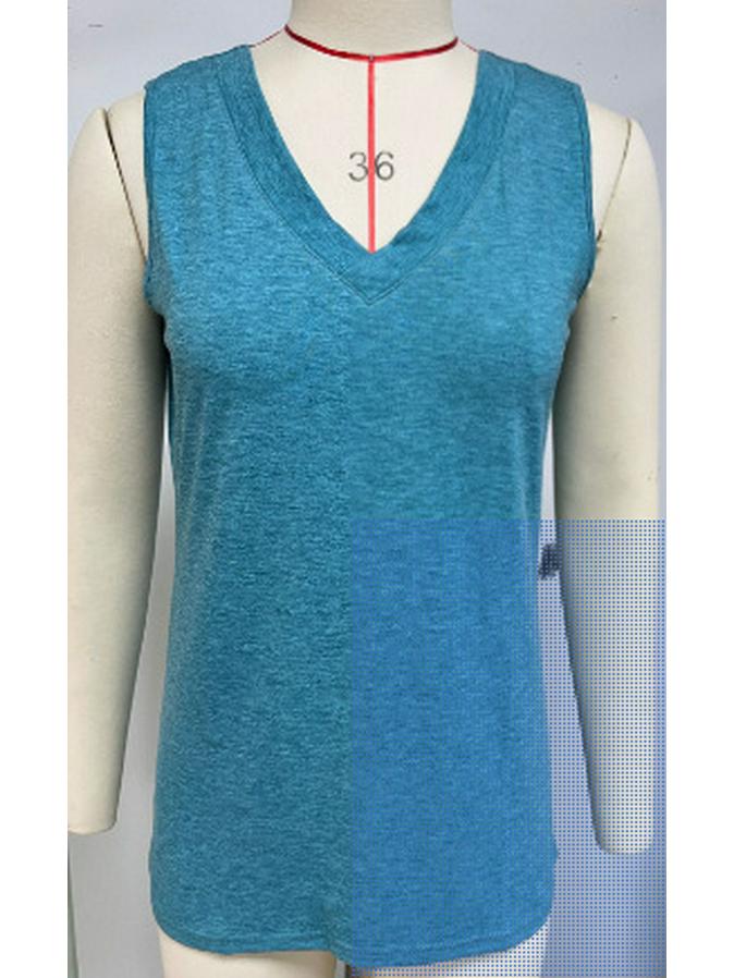 Women s Sleeveless V-neck Casual Loose Summer Shirt, Solid Color, 2026 New Arrival S