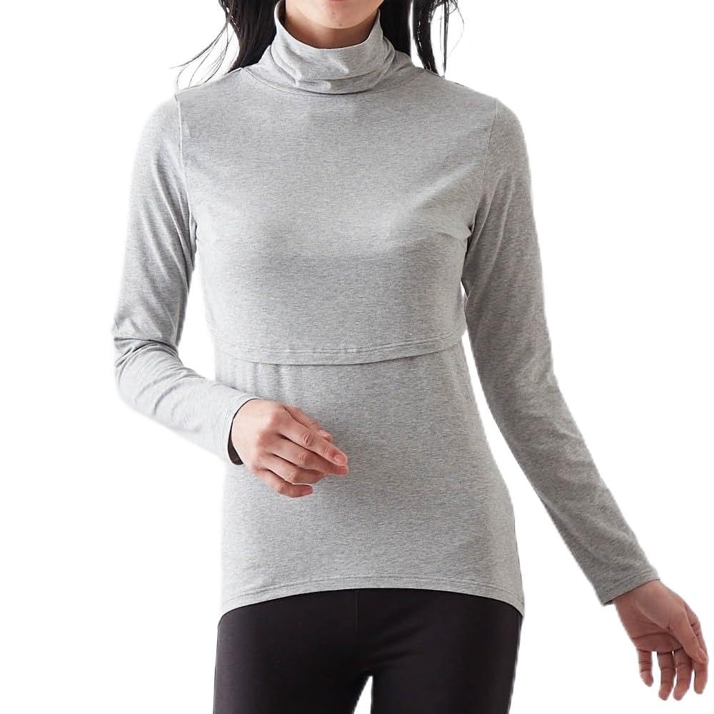 Belle Maison Maternity Long Cotton with Nursing Warm Postpartum Heather Size L Innerwear, Sleeve, Blend, Opening, Turtleneck, Innerwear, Hotcot,