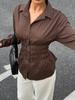 Euro-American Spicy Girl Striped Slim Fit Lapel Retro Long-Sleeve Shirt