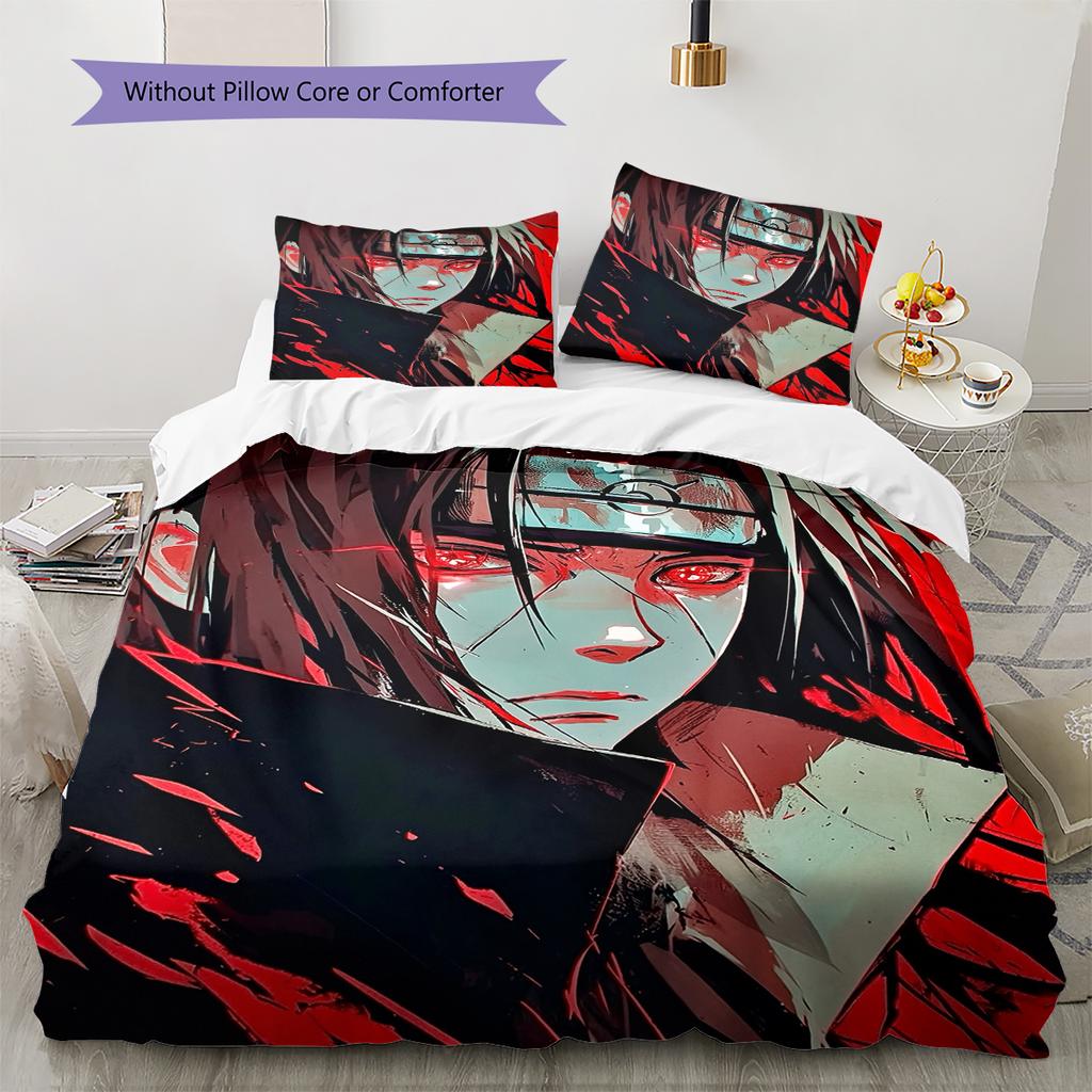 Naruto Anime Wzór Itachi Uchiha Pościel Dekoracja Domu Prezent Urodzinowy (1 * poszwa na kołdrę + 2 * poszewki na poduszki, bez rdzenia)