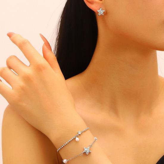 Earrings Necklace Star Shape Ear Studs with Imitation Pearl Detail Adjustable Chain Bracelet Dating Gatherings Jewelry Gift