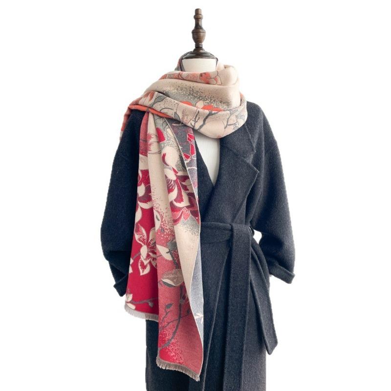 Autumn and winter elegant jacquard scarf femininity magnolia imitation cashmere shawl advanced sense thickened warm scarf