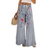 Women Summer Boho Palazzo Pants High Waist Wide Leg Floral Printing Casual Trousers With Pockets