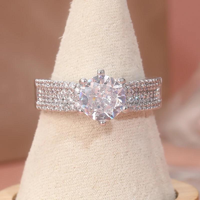 s/set Round White Artificial Cubic Zirconia Rings Women's Art Decoration Engagement Ring Temperament Jewelry