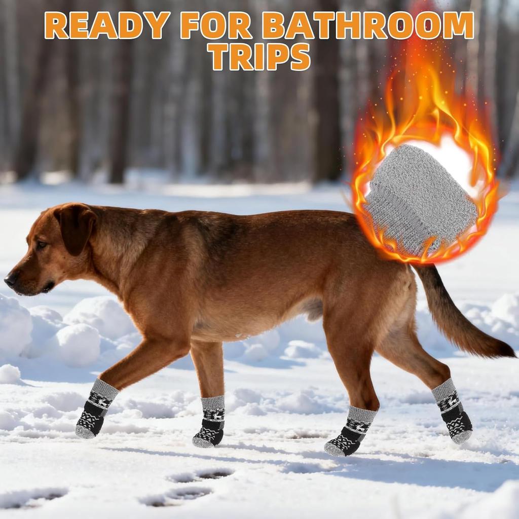 KOOLTAIL Dog Socks to Prevent Licking Paws, Dog Christmas Outfit Shoes for Winter Snow Pavement, Warm Fleece Pet Boots & Paw Protector for Hardwood
