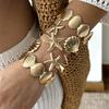 5 Stück/Set Übertriebenes Seestern Muschel Breites Manschettenarmband für Damen Goldfarbe Meeresstern Muschel Offen Armband Strandparty Schmuck