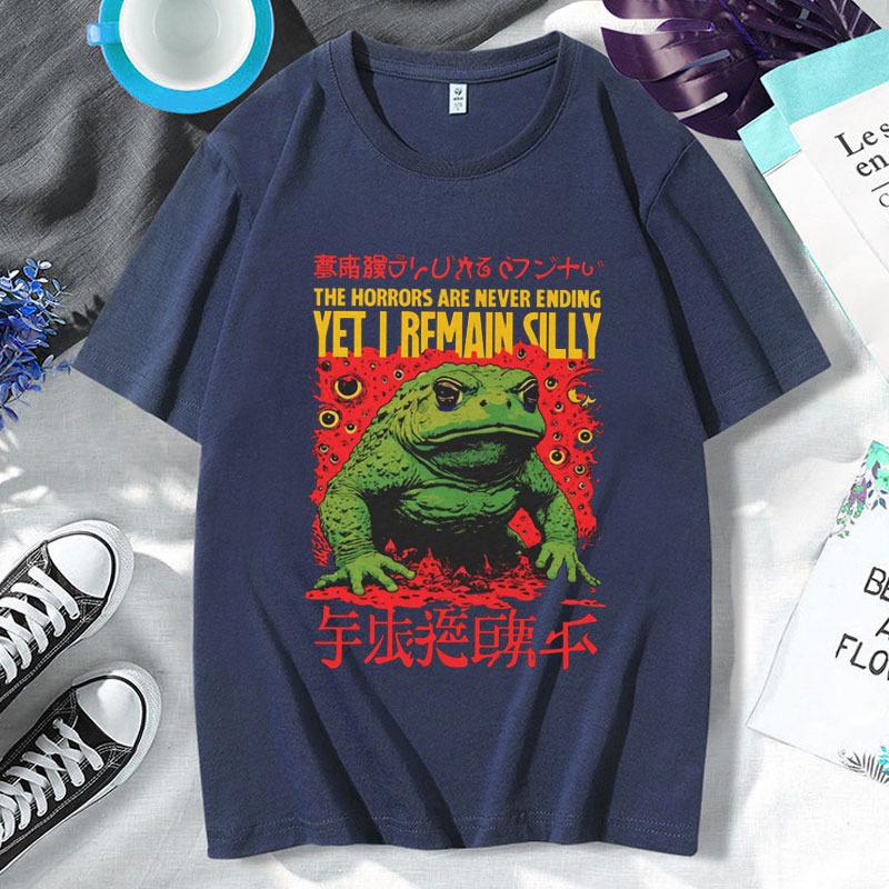

The Horrors Are Never Ending Yet L Remain Silly T Shirt Unisex Funny Japanese Frog Graphic T Shirts High Quality Vintage Cotton Tee 4XL