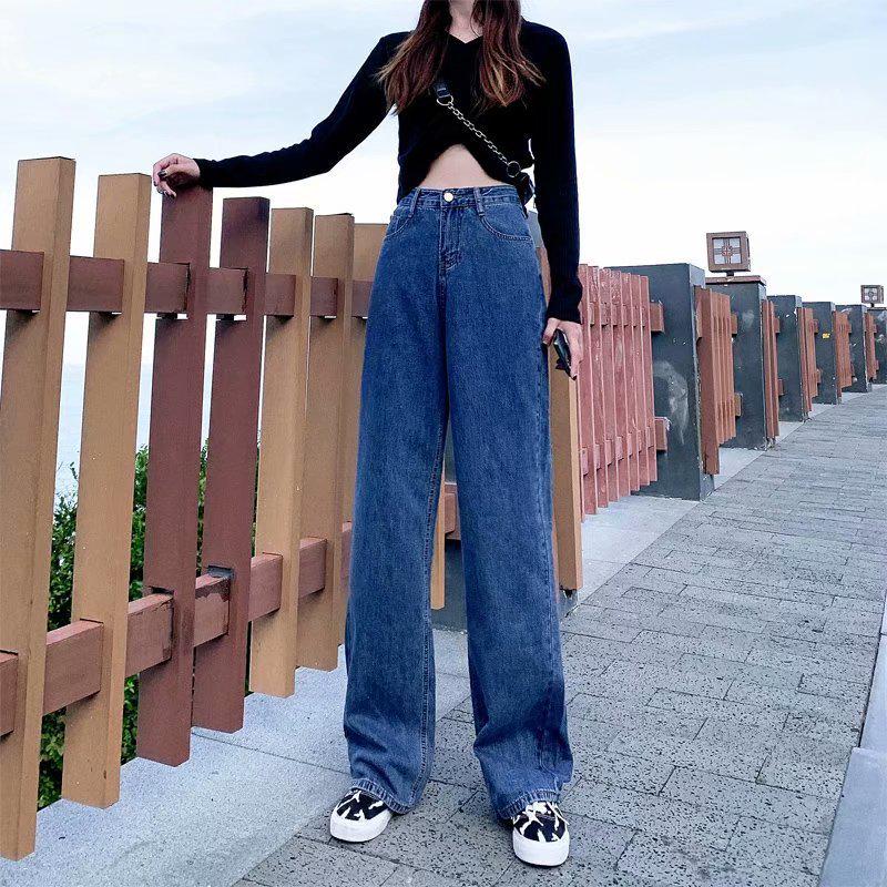 Women's High-Waisted Wide-Leg Jeans - Spring/Fall 2025, Thin Loose Drape, Floor-Length Pants