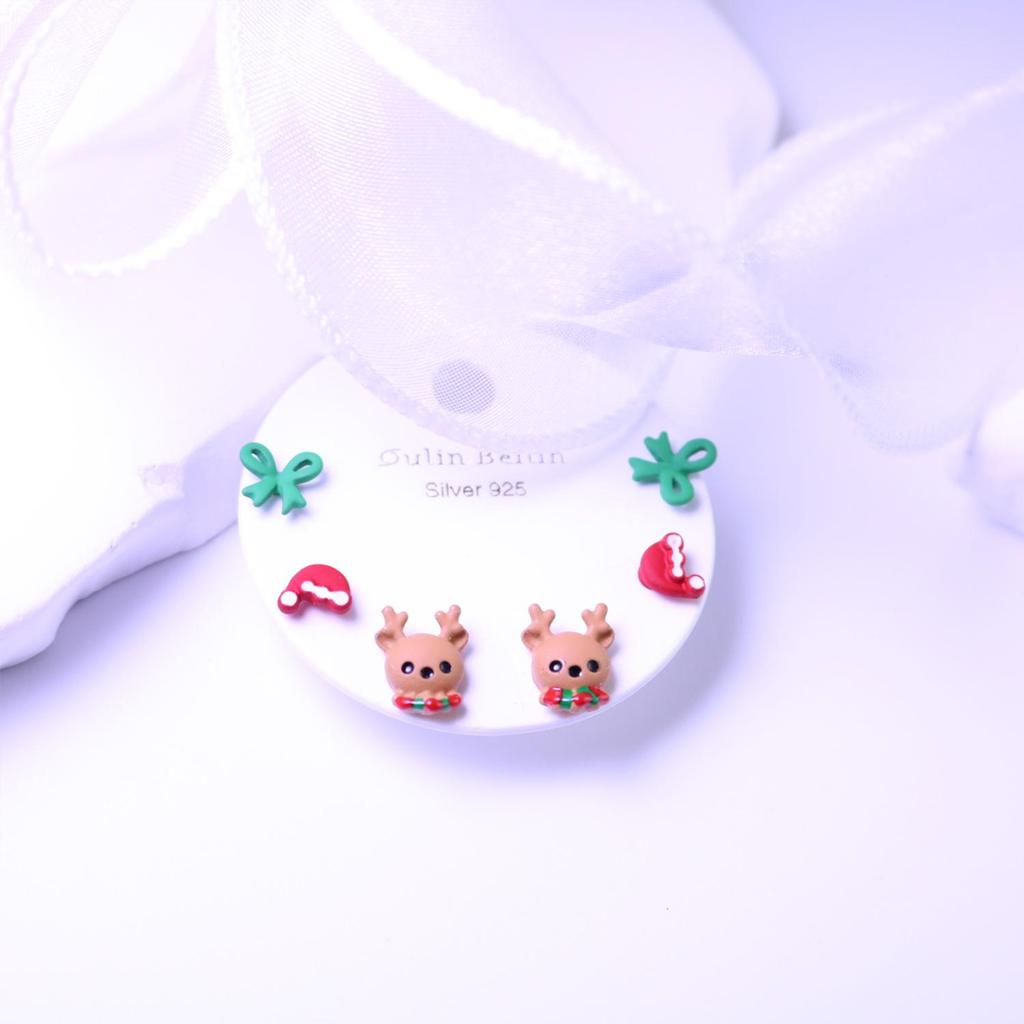Christmas Cartoon Reindeer & Santa Hat Stud Earrings: Cute, Versatile & Exquisite for Student Parties