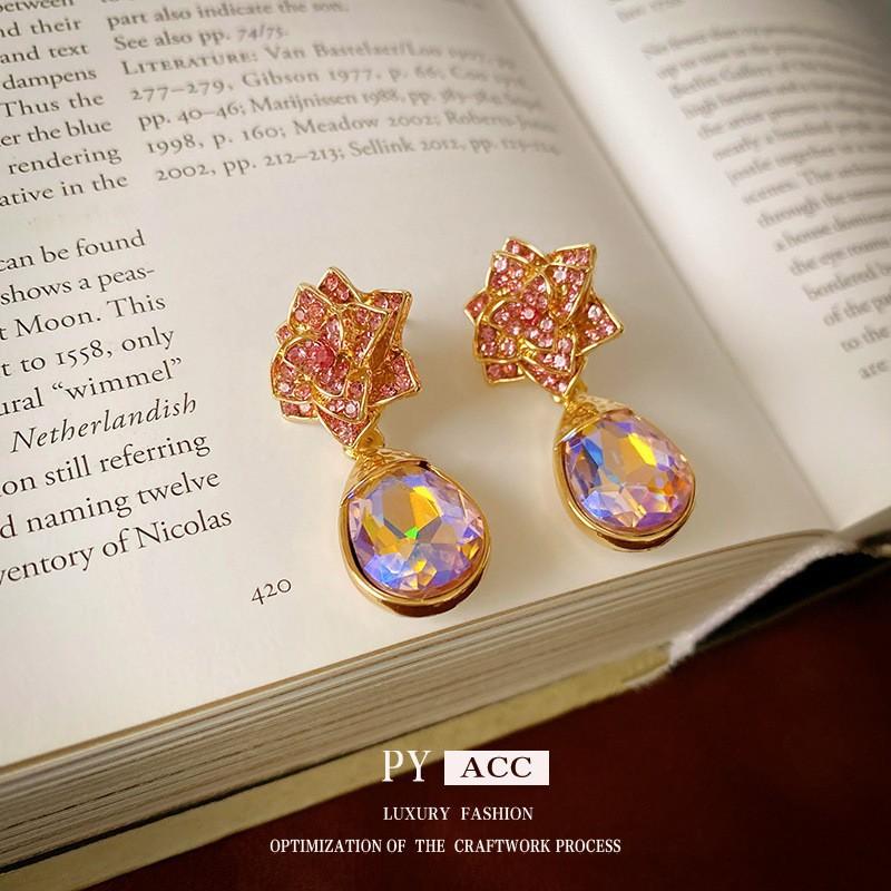 Silver Needle Zircon Earrings Retro Light Luxury Court Style Stud Earrings Niche High-end Earrings