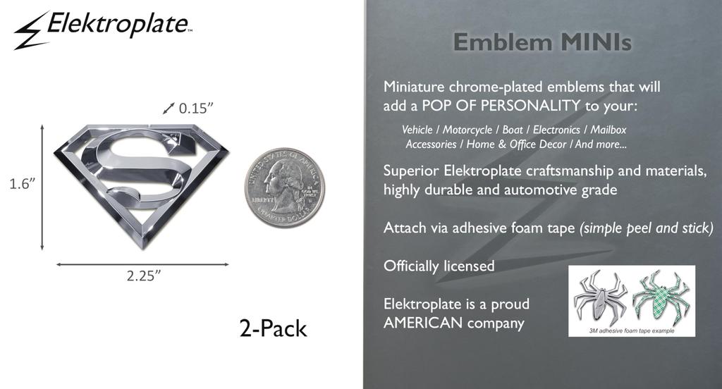 Elektroplate Officially Licensed Mini DC Comics Superman OEM Chrome Emblem for and Universal X Weather Resistant Pack of 2 Motorcycles, Watercraft,