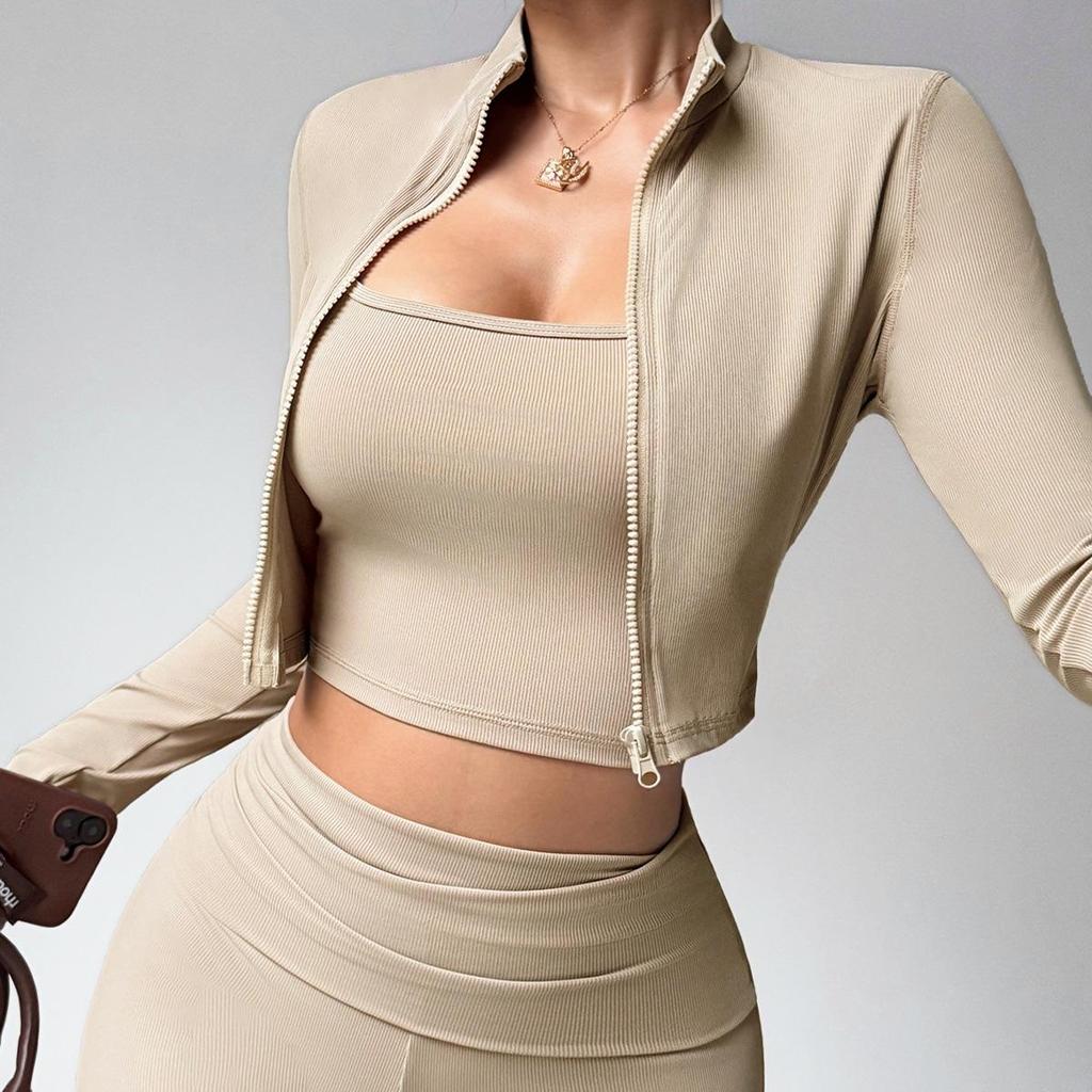 Dámský jarně-letní rychleschnoucí fitness kardigan 3dílná sada na jógu a běh