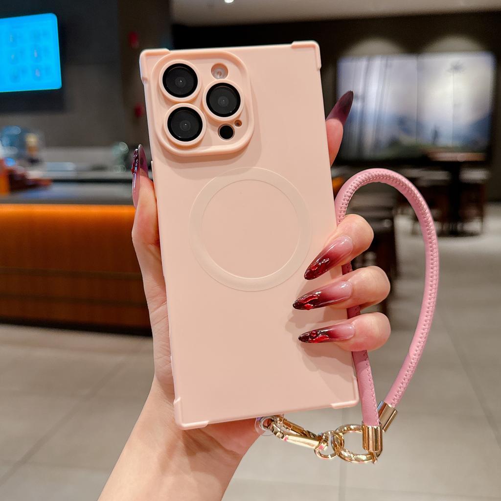 Oil injection right angle anti-drop magnetic mobile phone case is suitable for Apple 16PRO advanced sense 15 fine hole protective cover lanyard