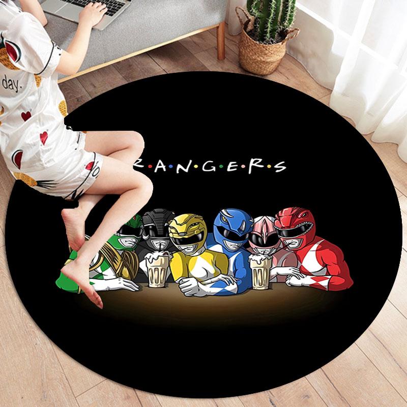Mighty Morphin Power Rangers Round Area Rug,Carpet Rug for Living Room Bedroom Sofa Playroom Decor,Non-slip Floor Mat