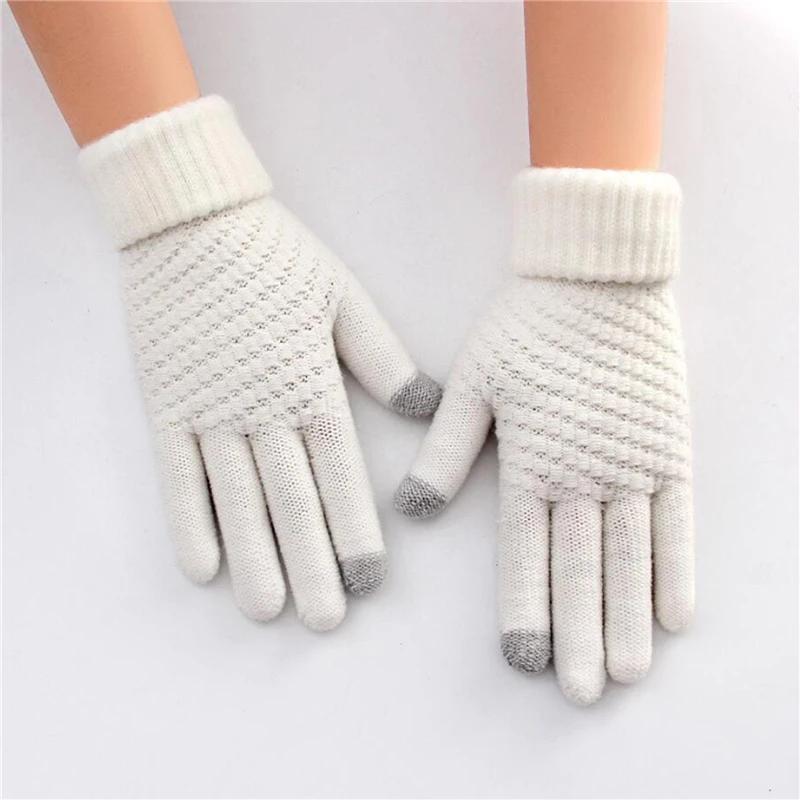 Winter Touch Screen Gloves Women Men Warm Stretch Knit Mittens Imitation Full Finger Guantes Female Crochet Thicken