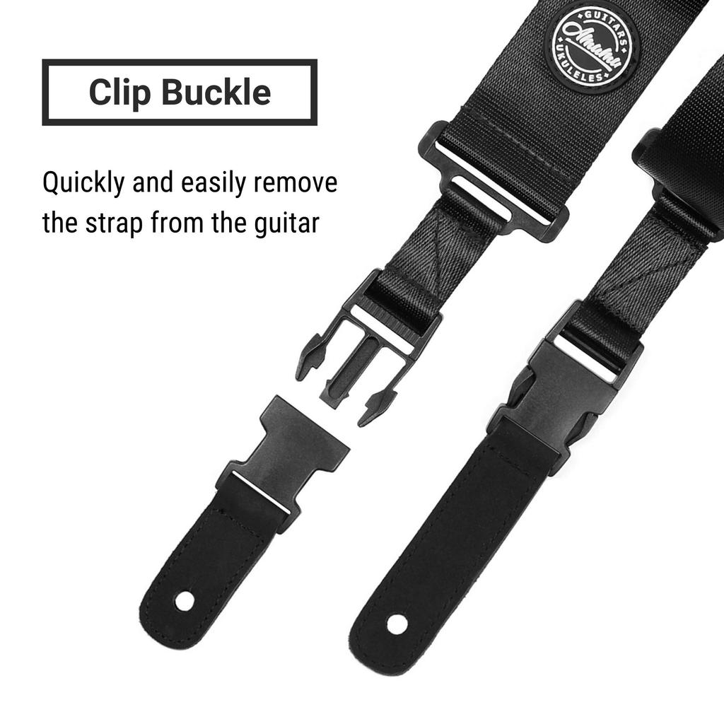 Amumu Nylon Seatbelt Guitar Strap with Clip and Zipper Buckle, Fits Acoustic, Electric, and Bass Guitars, Adjustable Length