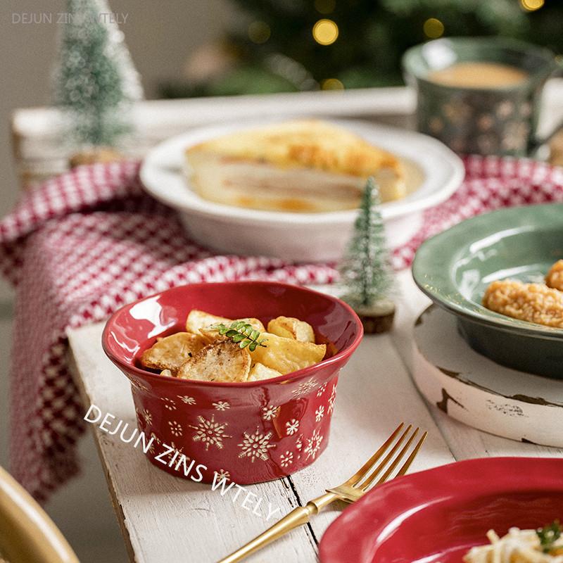 1PC Exquisite Christmas Tableware Ceramic Plates Fruit Salad Plates Breakfast Milk Mugs Household Kitchen Ceramic Noodle Bowls