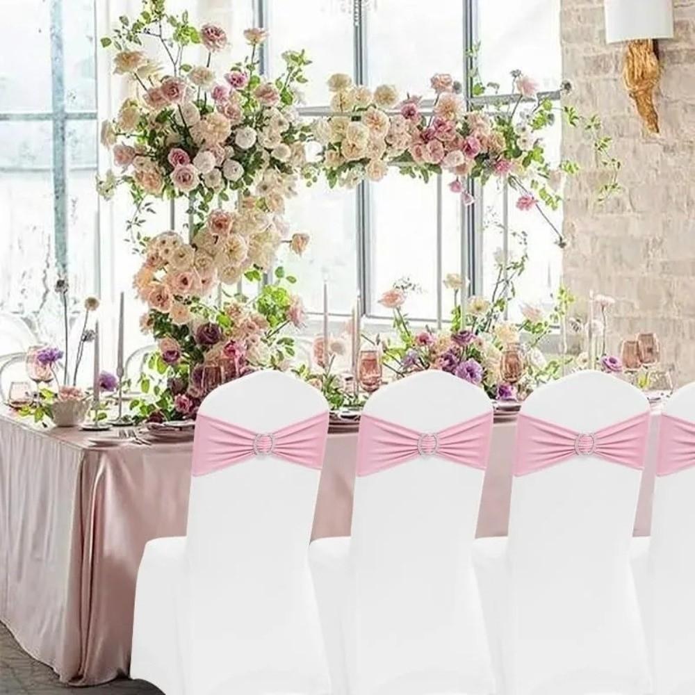 Spandex Stretch Chair Sashes Universal Fit Elastic Chair Ties Anti Slip Buckle Slider Wedding Chair Bows