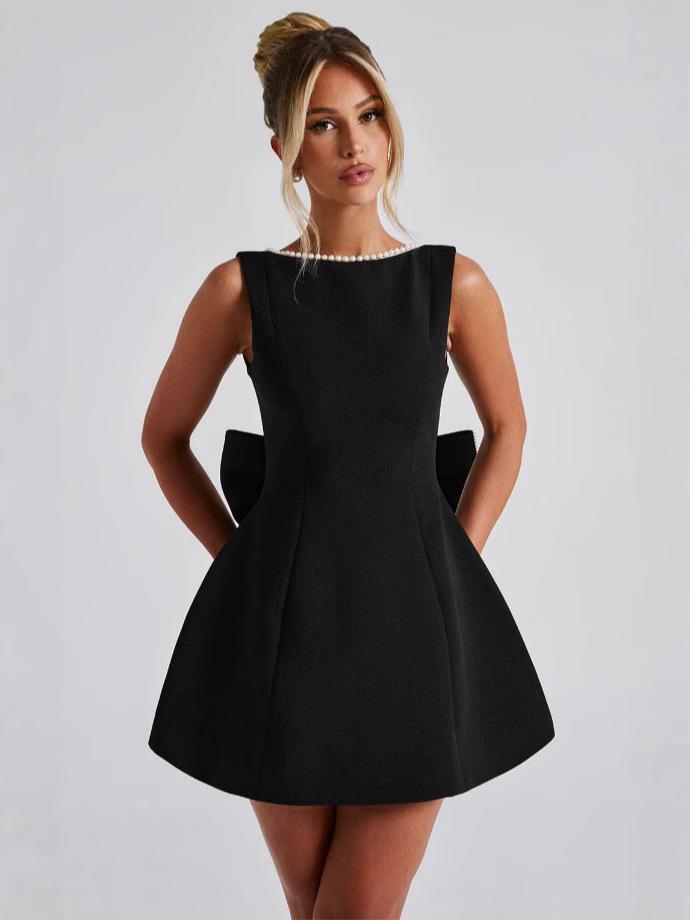 Pearl Bow A-line Backless Summer Dress for Women