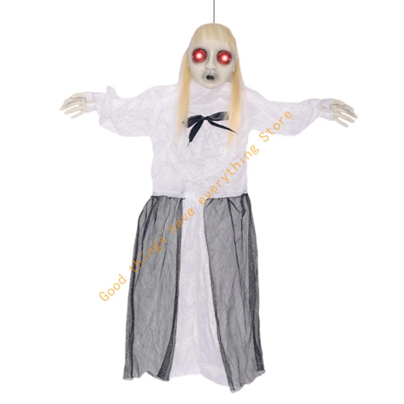 

55KF Подвесное украшение-скелет с голосовым управлением, светящимися глазами и пугающим звуковым эффектом белый