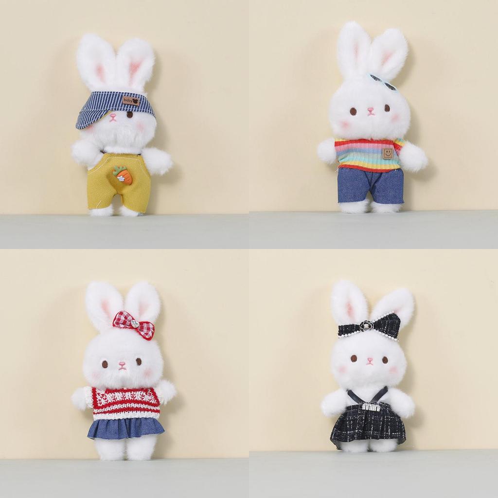 Cute Bunny Plush Toy With Overalls For Car Rearview Mirror Decor
