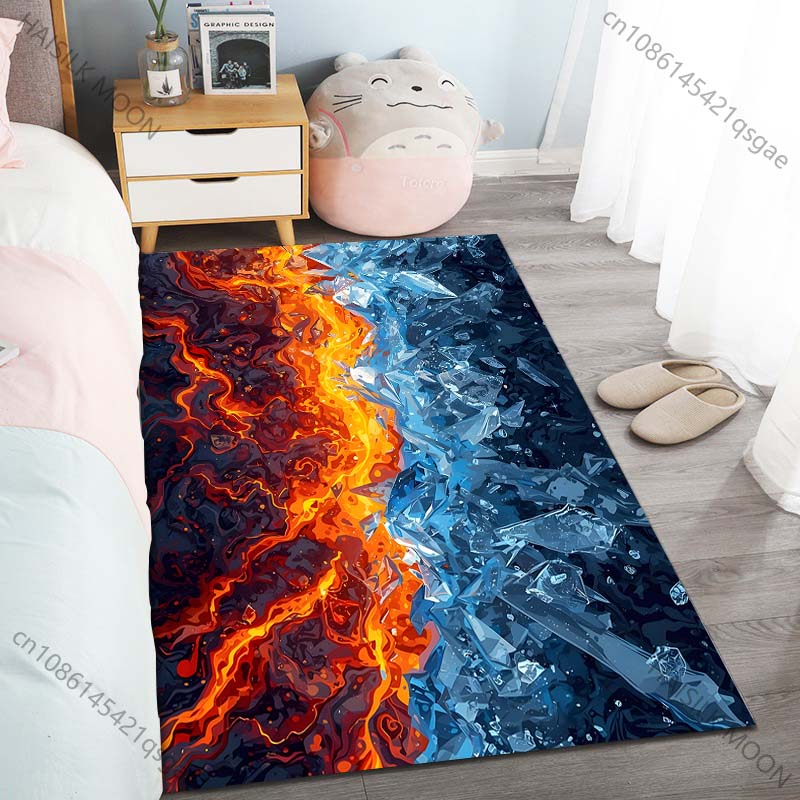Multiple Sizes Fire and Ice Contrast Pattern Rug Carpets for Bedroom Living Room Sofa Mat Creative Door Mat Home Decor