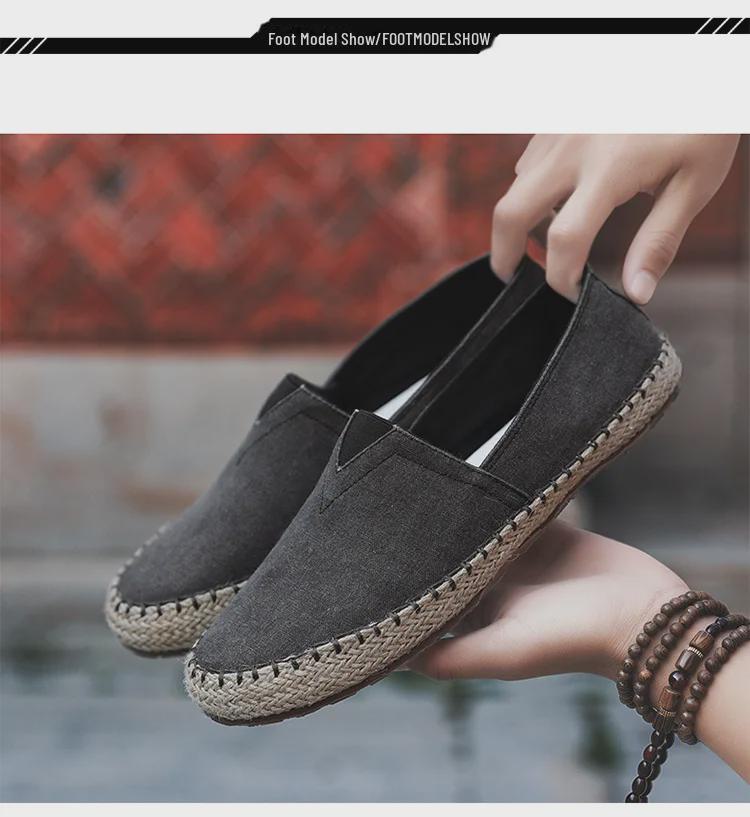 Pantofi casual de vară pentru bărbați, stil chinezesc, din in, slip-on