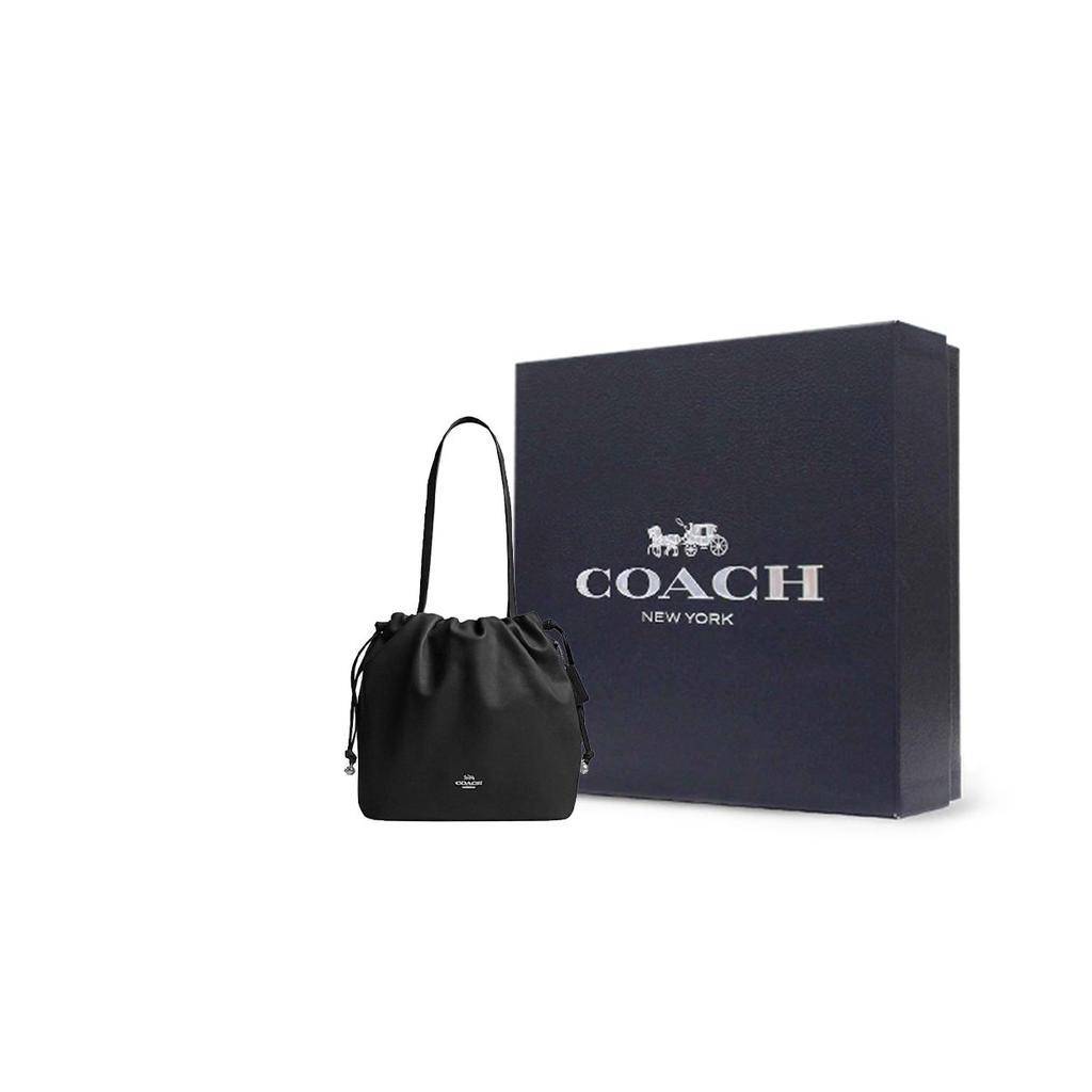 Coach Faye 28 Logo Drawstring Closure Tote Bag Women Tote Black CV947-SVBK