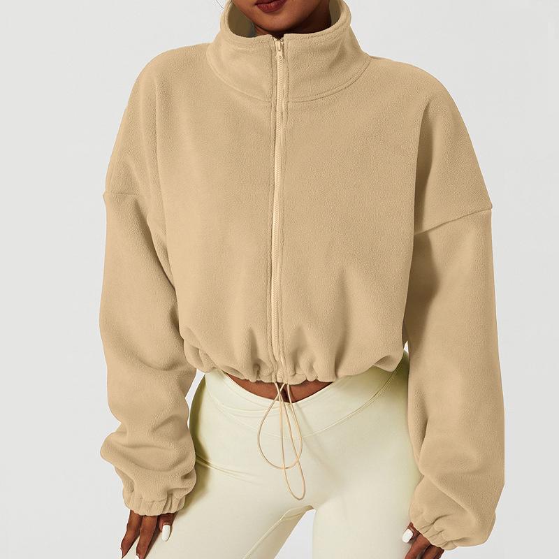 

Женская двухсторонняя флисовая куртка для йоги - Воротник-стойка, Свободный крой, Теплая одежда для улицы и на каждый день 4