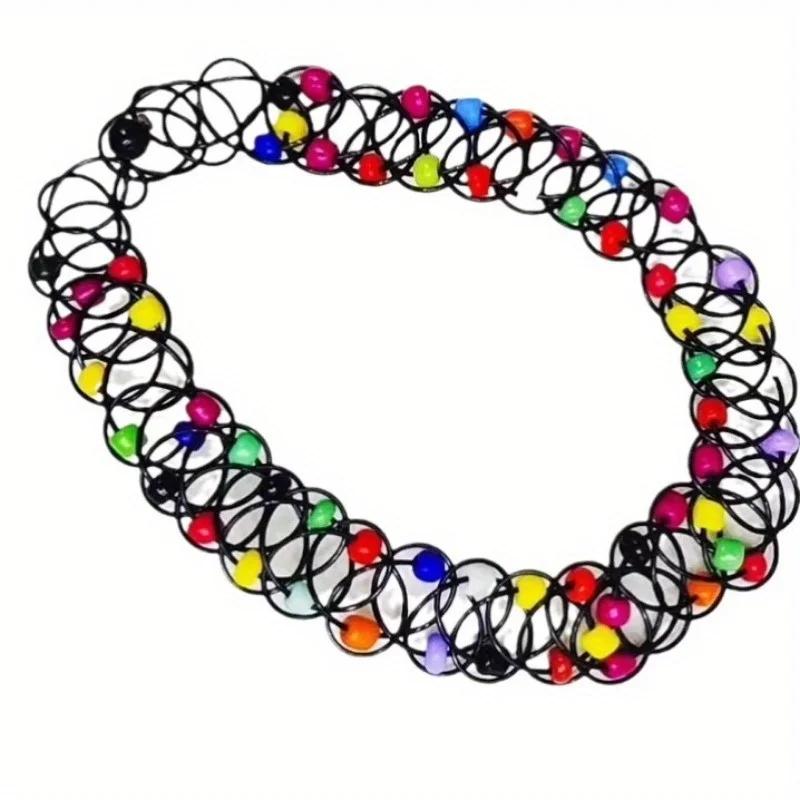 Bunte Reisperlen Tattoo Choker Halskette Elastische Persönlichkeit Halskette Schmuck