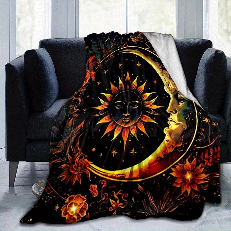 1pc Sun Moon Yin Yang Printing Lightweight Flannel Blanket, Comfortable and Warm Blanket, for Camping Sofa Bed and Couch Office, Gift