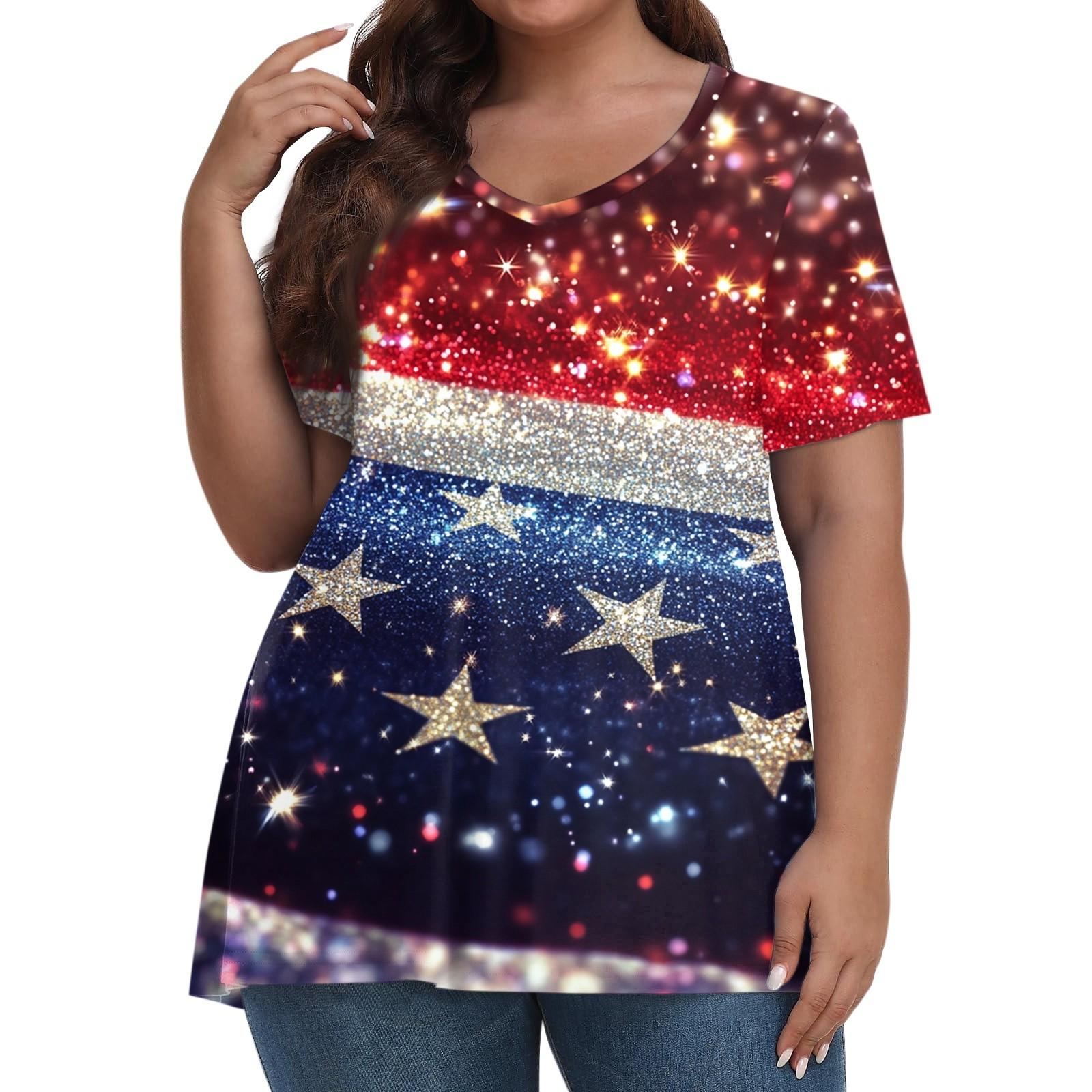 

Женская мода повседневная футболка с коротким рукавом и V-образным вырезом большого размера с принтом XL винный