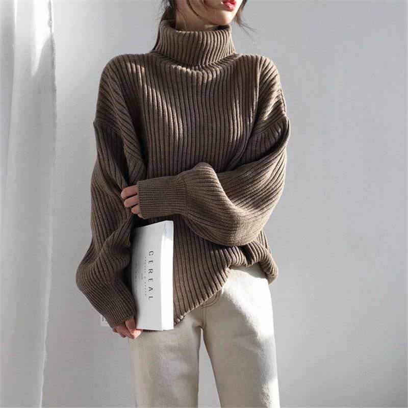 Turtleneck Sweaters Women Pullover Knitted Sweaters Plus Size Casual Solid Long Sleeve Sweater Coat Jumper Pullovers Fall Winter Women Sweater Jumper