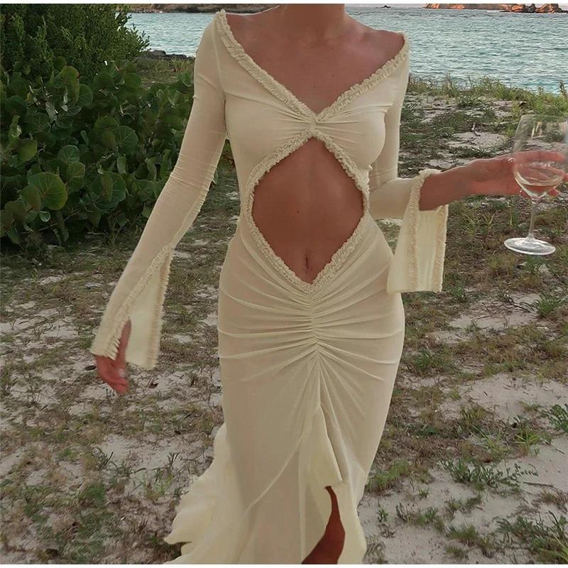 Сексуальное длинное платье с глубоким V-образным вырезом для женщин — фото 5