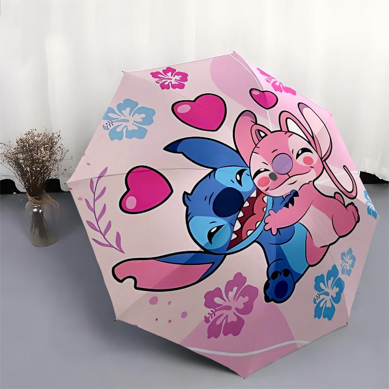 Stitch,Angel Automatic Umbrella   Tri Fold Portable Umbrella, Best Holiday Gift for Men and Women, Durable Iron Frame, Playful Design, Sturd