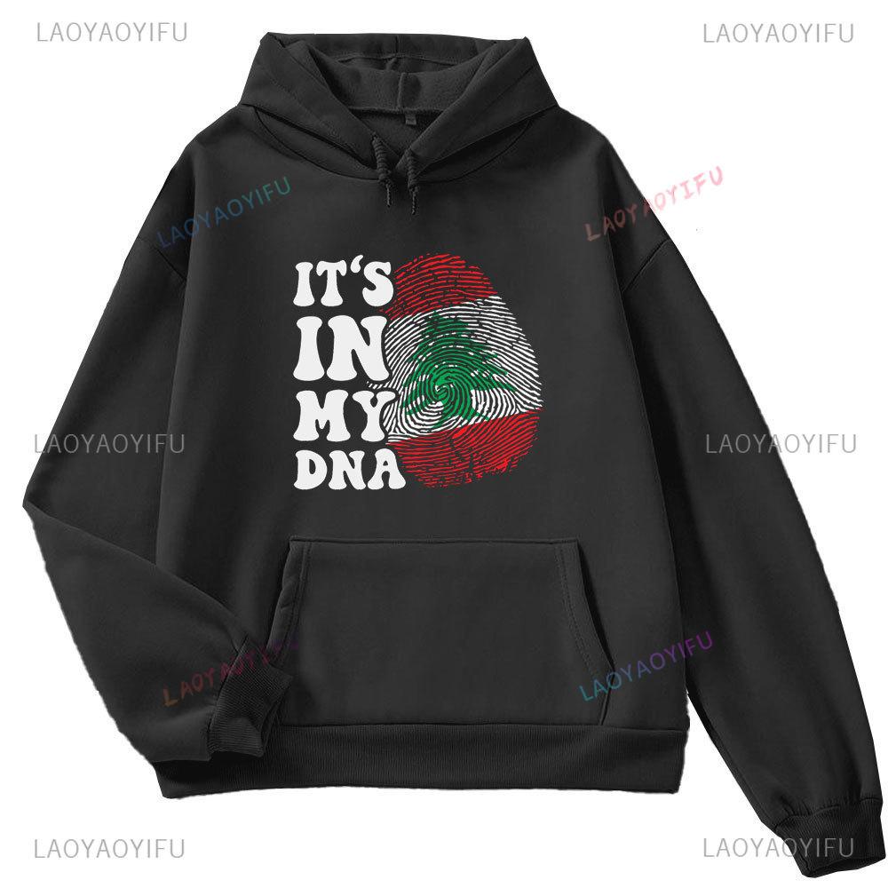 This Is Not My Dna Lebanon Flag Map Men's Long Sleeve Hoodie Autumn/Winter 2024 Lebanon Map Graphic Print Autumn Sweatshirt