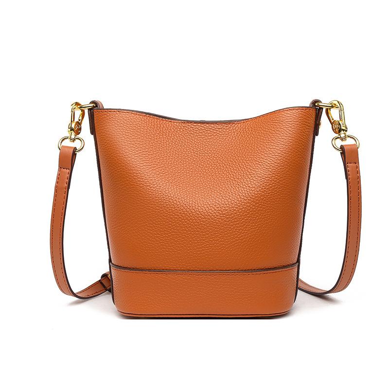 

Кожаная женская модная простая сумка-мессенджер через плечо из коровьей кожи, сумка-ведро с письмом оранжевый