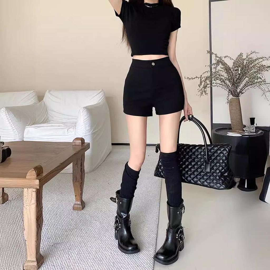 2024 Summer High-Waist Spicy Girl A-line Black Slimming Shorts