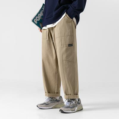 Korean and Japanese Style Men's Loose Casual Workwear Pants Spring Autumn Drawstring Straight Leg Patchwork Long Pants