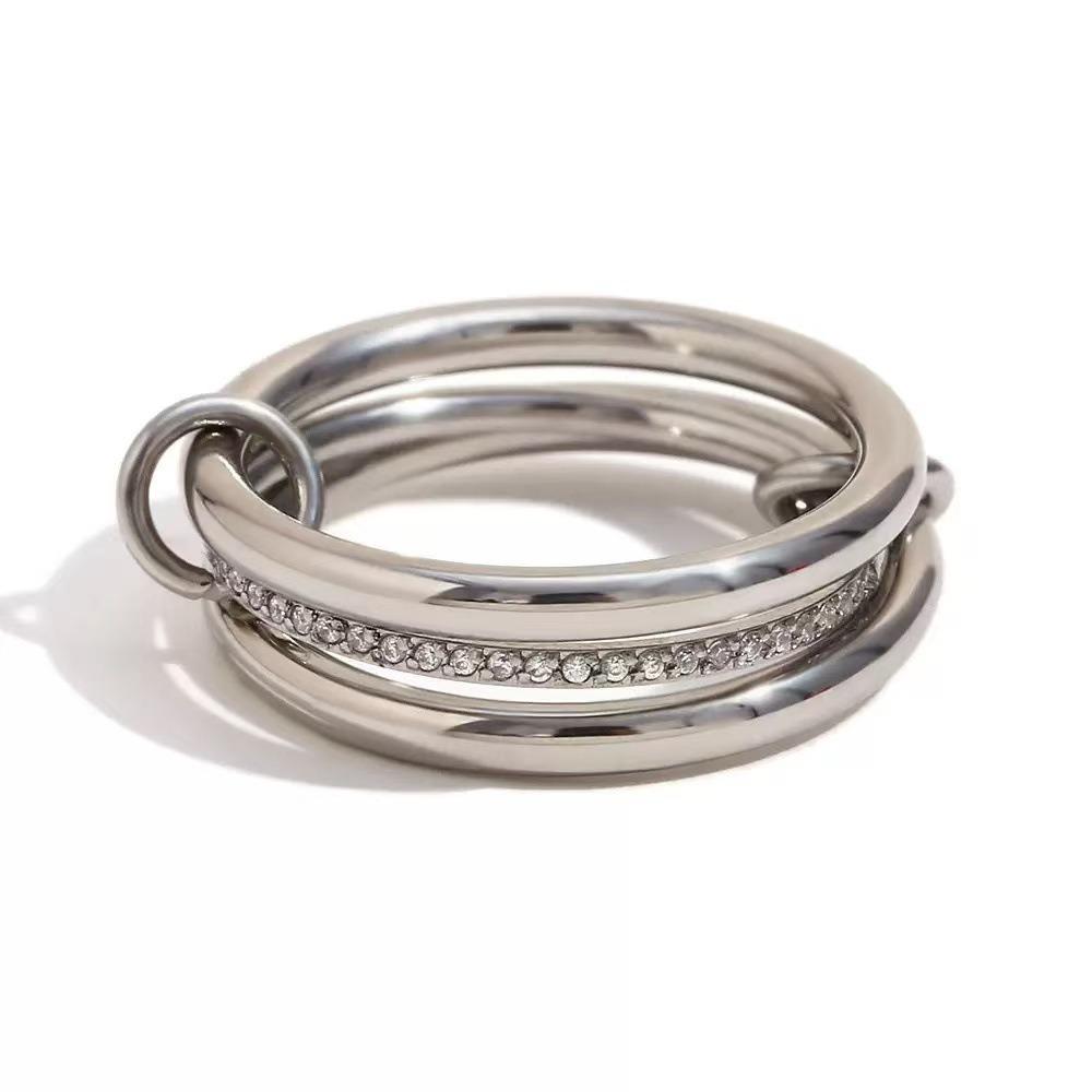 Multiple Layers Strand Loop Indext Finger Zircon Rings for Women Stainless Steel Gold Plated Ring