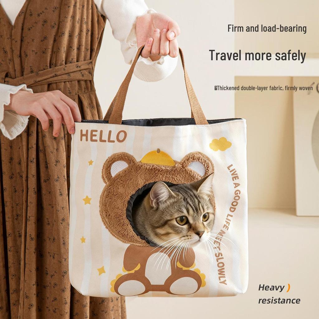 Portable, Breathable Canvas Cat Carrier Bag: Large Capacity, Lightweight, Crossbody, Head-Out Design, Cartoon Style for Travel