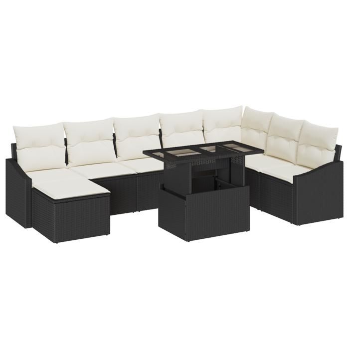 VidaXL Ensemble de canapé de jardin 9 pièces avec coussins en poly rattan noir 3357790
