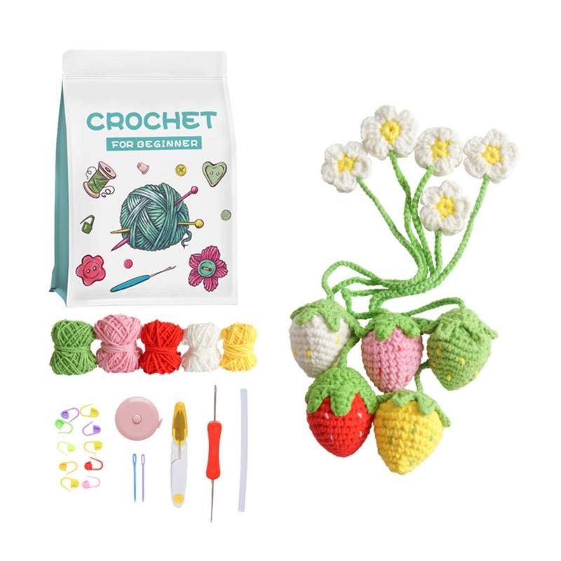 Crochet Flower Set with Step-by-Step Tutorial Instruction Crochet Potted Plant Crochet Knitting Supplies for Beginner